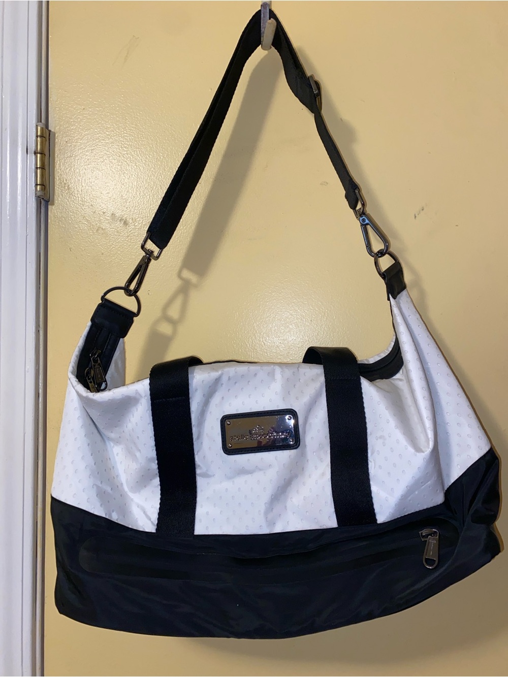 Adidas by Stella McCartney Black & White Perforated Duffle Gym Bag
